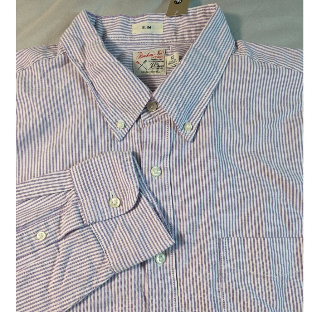 J.Crew Broken-In Oxford Men XL Purple Striped Slim Fit Organic Cotton Shirt NEW